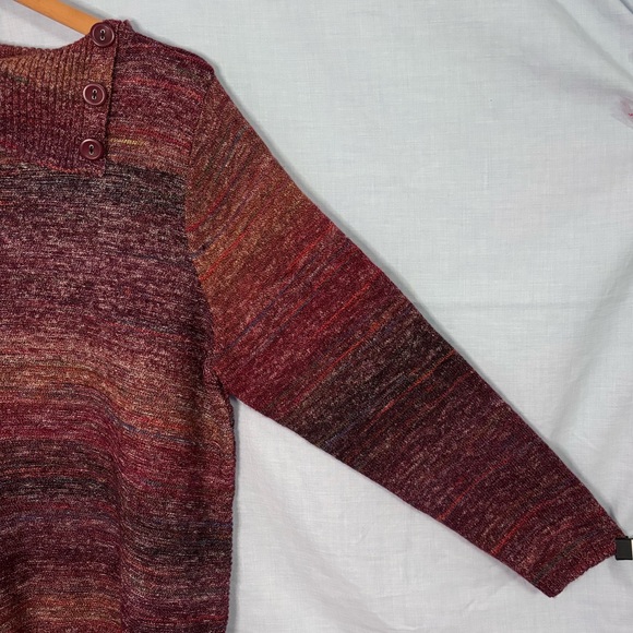 CJ Banks Red, Orange, Blue, and Green Marled Stripe with Split Neck Sweater 1X - Picture 8 of 14